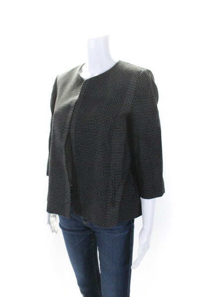 Eileen Fisher Womens Polka Dot Open Front Long Sleeve Jacket Black Size PS