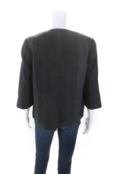 Eileen Fisher Womens Polka Dot Open Front Long Sleeve Jacket Black Size PS