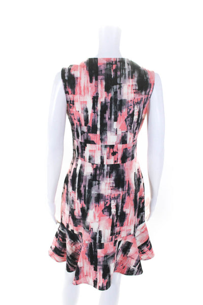 Ellen Tracy Womens Zip Up Sleeveless Crew Neck Abstract Dress Pink Black Size 2