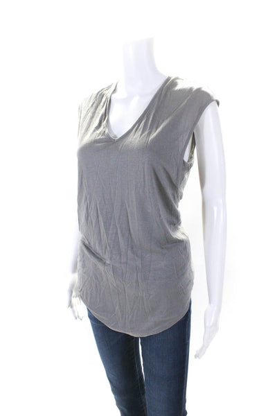 Helmut Lang Womens Sleeveless V Neck Knit Top Shirt Gray Size Petite