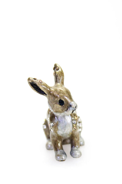 Jay Strongwater Womens Light Brown Enamel Crystal Mini Rabbit Figurine