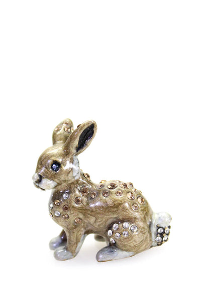 Jay Strongwater Womens Light Brown Enamel Crystal Mini Rabbit Figurine