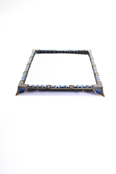 Jay Strongwater Womens Blue Enamel Crystal Jeweled Mirror Tray
