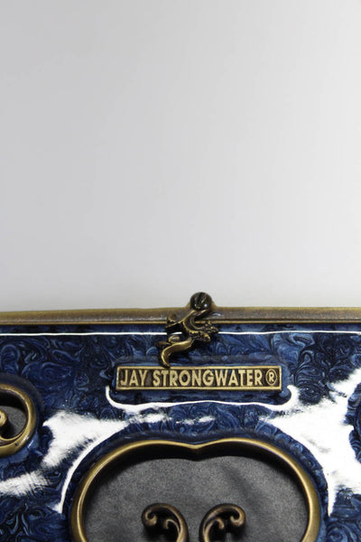 Jay Strongwater Womens Blue Enamel Crystal Jeweled Mirror Tray