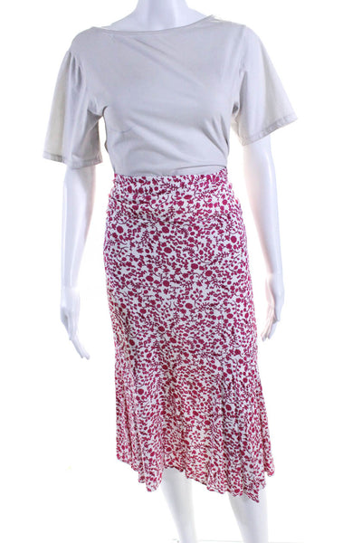 6 Shore Road Womens Floral Print Zipped Ruffled Hem Midi Skirt Pink Size 0