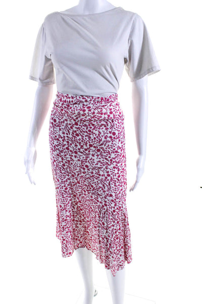 6 Shore Road Womens Floral Print Zipped Ruffled Hem Midi Skirt Pink Size 0