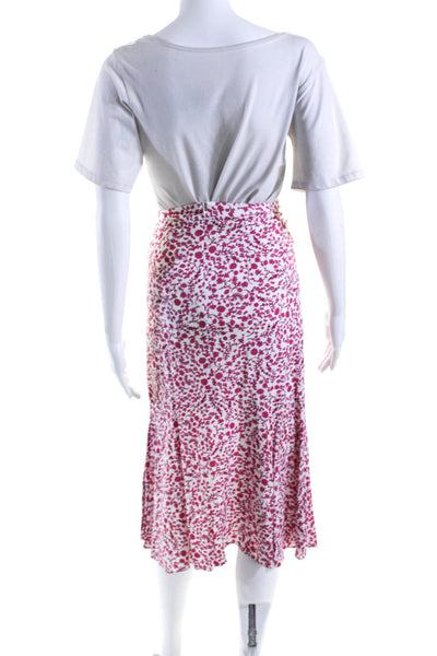 6 Shore Road Womens Floral Print Zipped Ruffled Hem Midi Skirt Pink Size 0