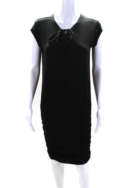 Velvet Womens Ruched Jersey Lace Up Tee Shirt Sheath Dress Black Size Small