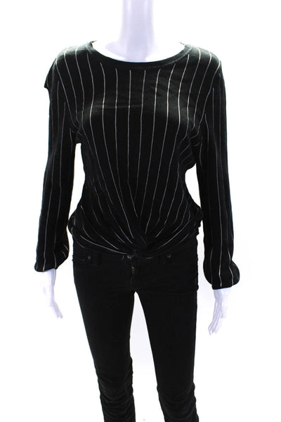 Victor Glemaud Womens Pinstripe Knot Front Top Black Size XL 14631275