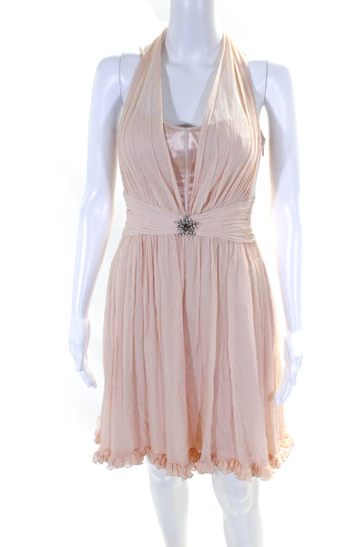 Marc Bouwer Glamit Womens Satin Plisse Chiffon Mini A Line Dress Pink Size 4