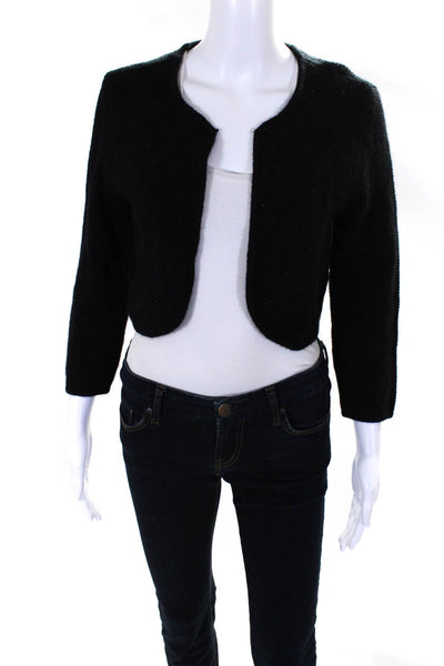 Lauren Ralph Lauren Womens Metallic Knit Crop Hook & Eye Cardigan Black Small