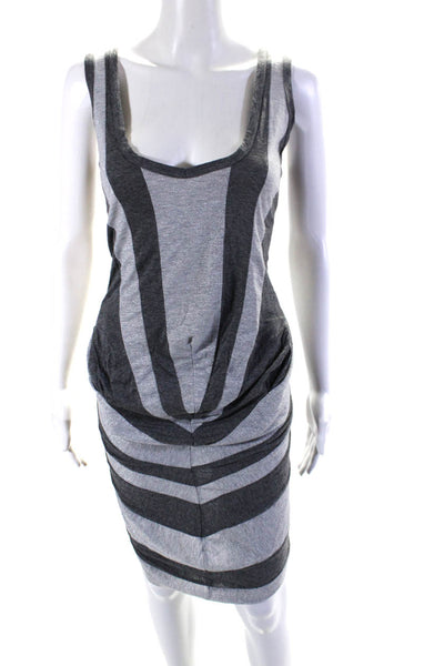 Allsaints Womens Metallic Jersey Stripe Sleeveless Sheath Dress Gray Size XS