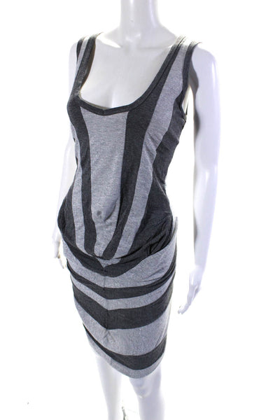 Allsaints Womens Metallic Jersey Stripe Sleeveless Sheath Dress Gray Size XS