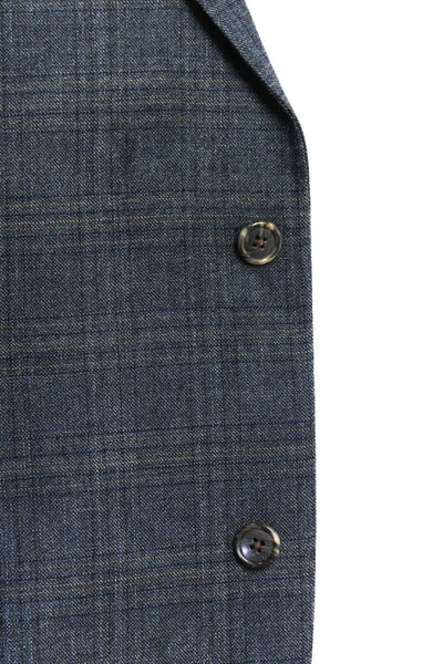 Hart Schaffner Marx Mens Plaid Two Button Blazer Jacket Blue Wool Size 48 Long