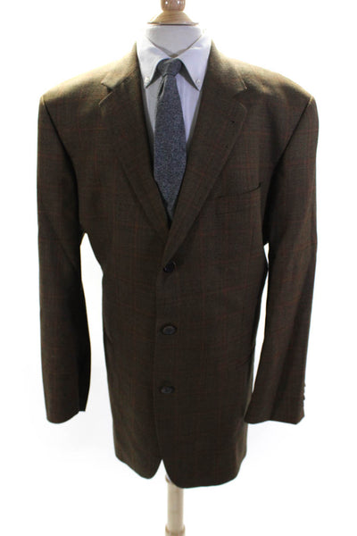 Boss Hugo Boss Mens Einstein Plaid Three Button Blazer Jacket Brown Size 48 Long