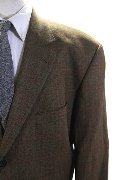 Boss Hugo Boss Mens Einstein Plaid Three Button Blazer Jacket Brown Size 48 Long