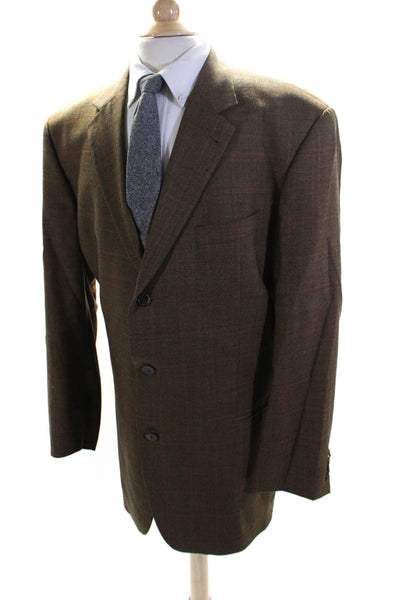 Boss Hugo Boss Mens Einstein Plaid Three Button Blazer Jacket Brown Size 48 Long