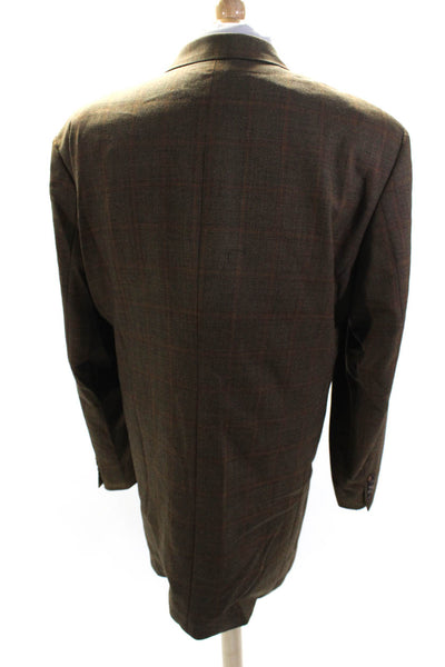 Boss Hugo Boss Mens Einstein Plaid Three Button Blazer Jacket Brown Size 48 Long