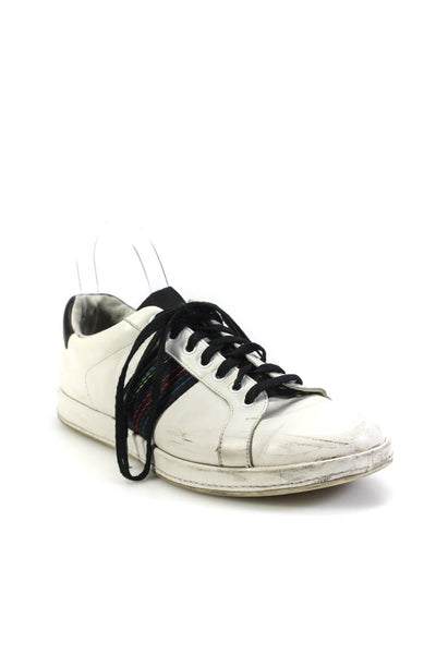 Paul Smith Mens Webbing Striped Low Top Leather Sneakers Black White Size 9