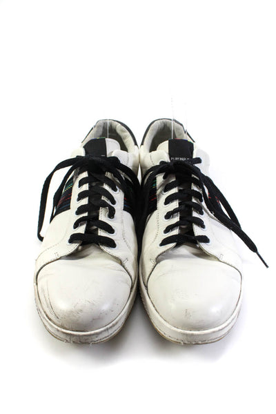 Paul Smith Mens Webbing Striped Low Top Leather Sneakers Black White Size 9