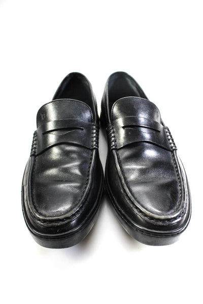 Tods Mens Leather Almond Toe Flat Penny Loafers Black Size 9