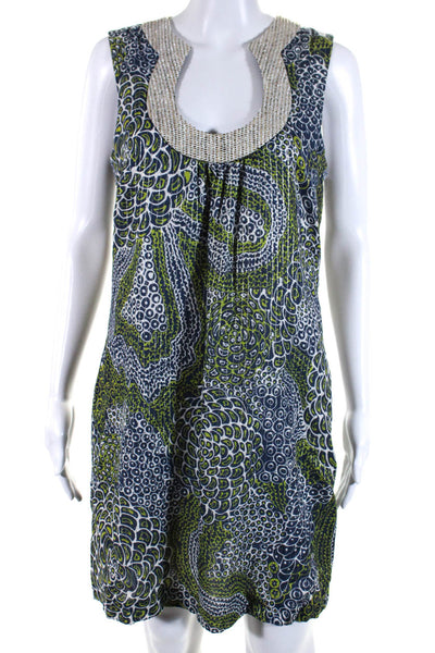 Trina Turk Womens Chiffon Swirl Printed Sleeveless Tunic Dress Navy White Size 8