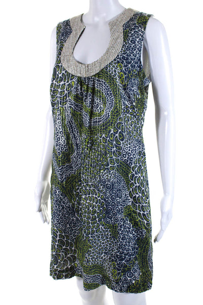 Trina Turk Womens Chiffon Swirl Printed Sleeveless Tunic Dress Navy White Size 8