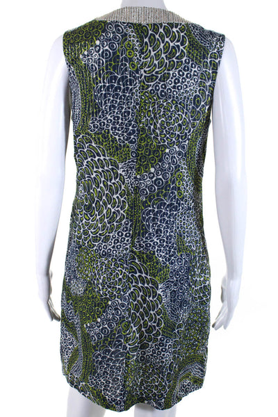 Trina Turk Womens Chiffon Swirl Printed Sleeveless Tunic Dress Navy White Size 8