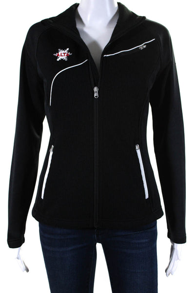 Spyder Womens Knit Embroidered Full Zip Up Sweater Athletic Jacket Black Size S