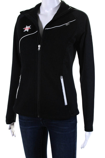 Spyder Womens Knit Embroidered Full Zip Up Sweater Athletic Jacket Black Size S