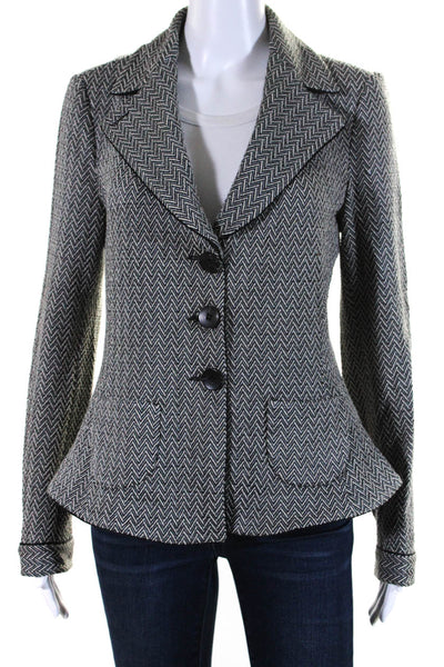 Armani Collezioni Womens Herringbone Single Breasted Knit Jacket Black Size 8