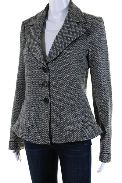 Armani Collezioni Womens Herringbone Single Breasted Knit Jacket Black Size 8
