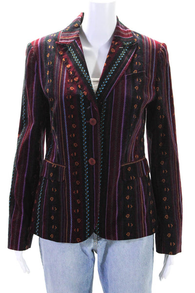 Grace Elements Womens Two Button Velvet Striped Floral Blazer Jacket Red Size 6