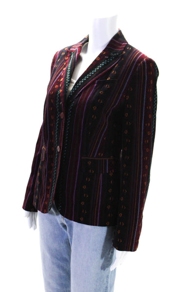 Grace Elements Womens Two Button Velvet Striped Floral Blazer Jacket Red Size 6