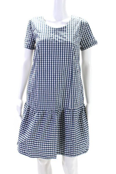 Universal Standard For J Crew Womens Crew Neck Gingham Dress Blue White Size XS