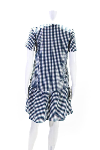 Universal Standard For J Crew Womens Crew Neck Gingham Dress Blue White Size XS