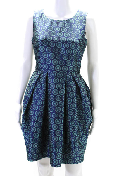 Pink Tartan Womens Back Zip Scoop Neck Jacquard A Line Dress Blue Green Size 4