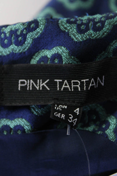 Pink Tartan Womens Back Zip Scoop Neck Jacquard A Line Dress Blue Green Size 4