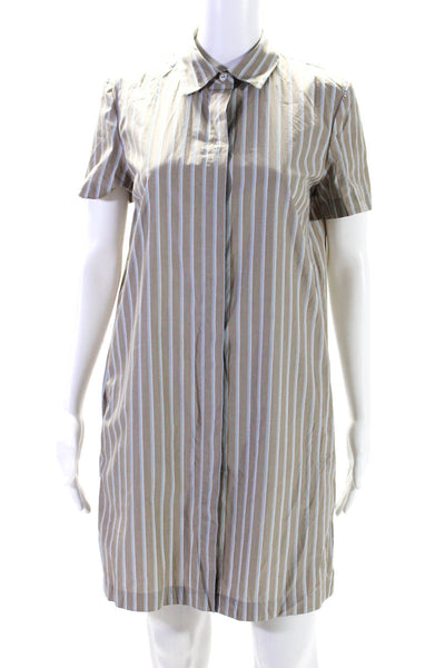 Theory Womens Button Front Short Sleeve Collared Striped Dress Brown Size Small