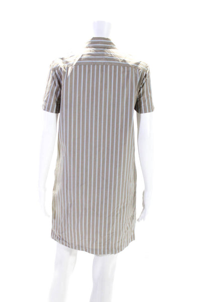 Theory Womens Button Front Short Sleeve Collared Striped Dress Brown Size Small