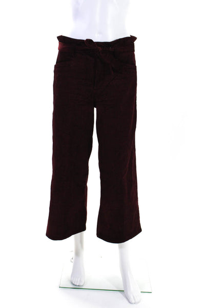 Paige Womens Zipper Fly High Rise Belted Wide Leg Corduroy Pants Red Size 28