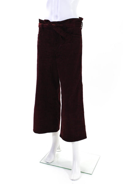 Paige Womens Zipper Fly High Rise Belted Wide Leg Corduroy Pants Red Size 28