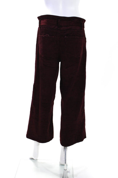 Paige Womens Zipper Fly High Rise Belted Wide Leg Corduroy Pants Red Size 28