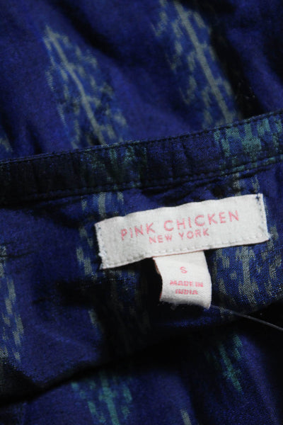 Pink Chicken Womens Long Sleeve Keyhole Abstract Maxi Dress Navy Blue Silk Small
