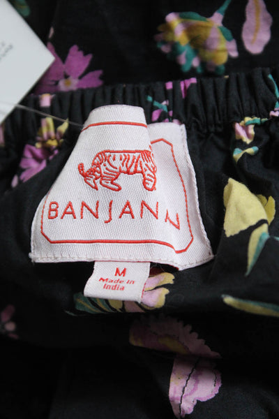 Banjanan Womens Short Sleeve Deep V Neck Floral Dress Black Multi Cotton Medium