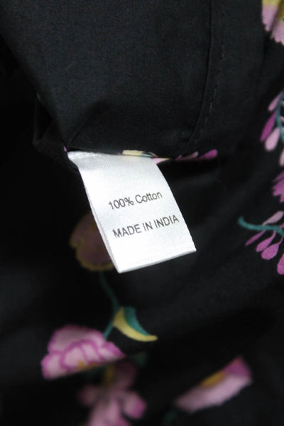Banjanan Womens Short Sleeve Deep V Neck Floral Dress Black Multi Cotton Medium