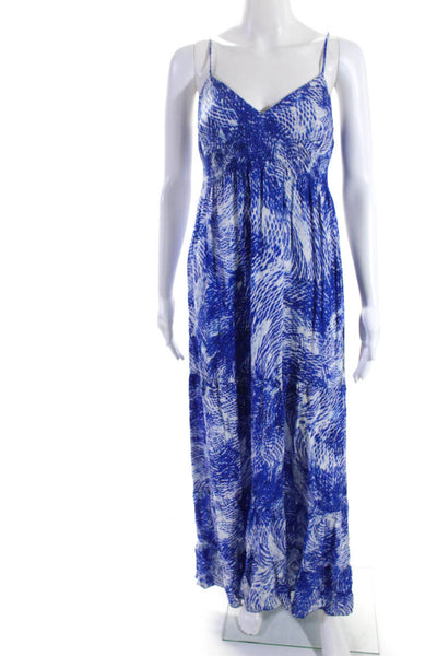 Eight Sixty Womens Spaghetti Strap V Neck Abstract Maxi Dress Blue White Medium