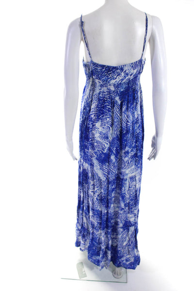 Eight Sixty Womens Spaghetti Strap V Neck Abstract Maxi Dress Blue White Medium