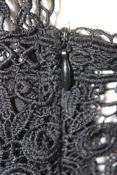 Elan Womens Spaghetti Strap V Neck Lace Trim Maxi Dress Black Size Small