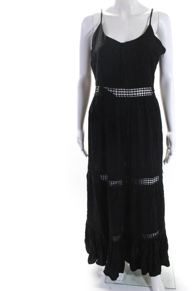 Jack by BB DAKOTA Womens Spaghetti Strap Embroidered Stripe Maxi Dress Black 6